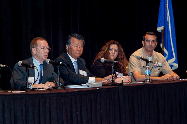 Panelists (l-r) Butler, Mun, Perez and Capt. Weiner address audience members at the chapter�s August event on health information technology.